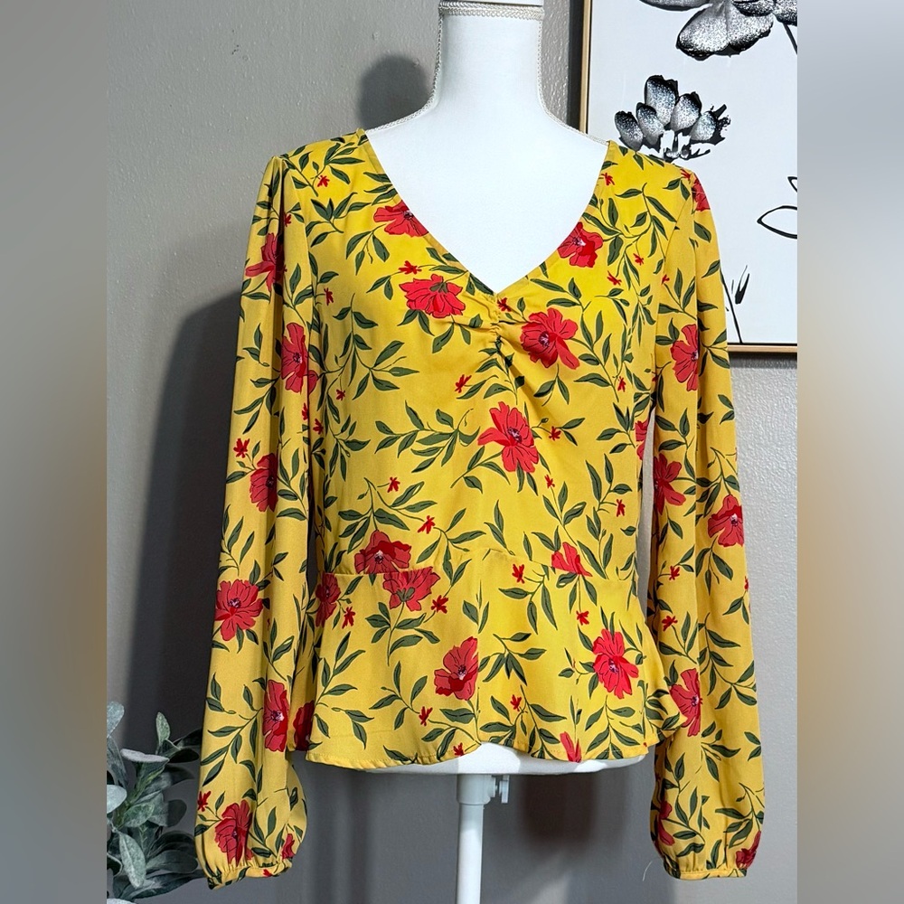 Lulu's Yellow Floral Blouse with Red Flowers